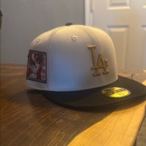 White hat gold lettering.. black bill.. Ohtani side patch!
